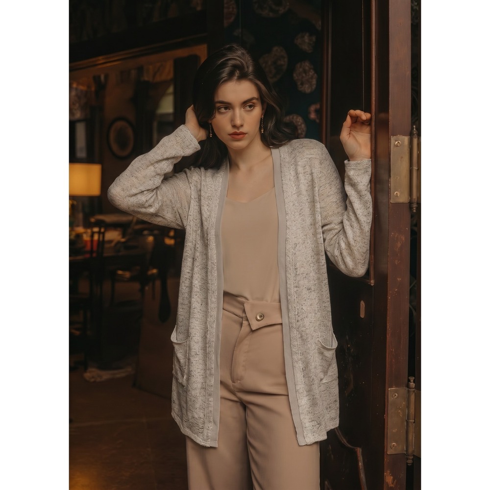Simply Vera Vera Wang Gray Open Front Drape Knit Cardigan Soft Layer Women's S